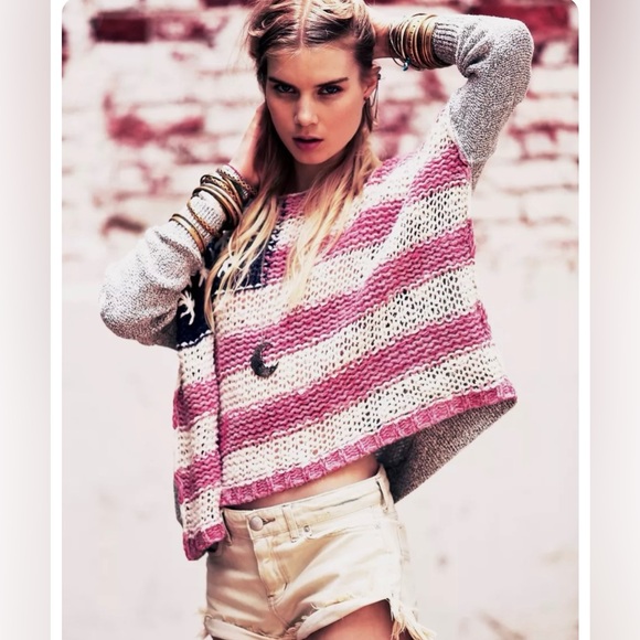 Free People Patriotic American Flag Loose Knit Sweater - Picture 2 of 9